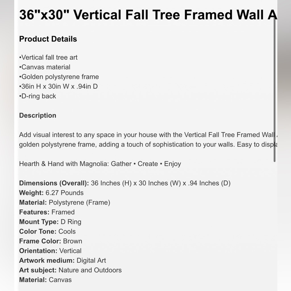 Huge, 36"×30" Vertical Fall Tree Framed Wall
Art - Hearth & Hand - Picture 5 of 5